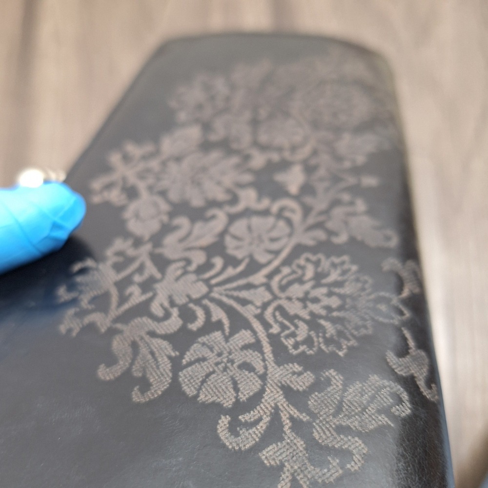 Vintage Genuine Black Leather Damask Floral Kiss Lock Silver Frame Clutch Wallet - Picture 2 of 11